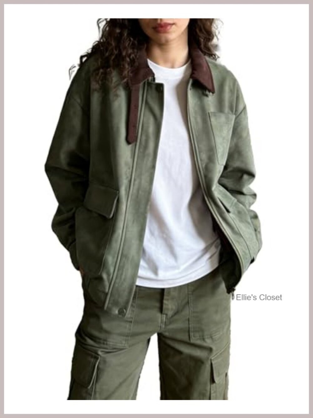 Women's Faux Suede Oversized Bomber Jacket with Corduroy Collar